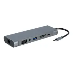 GEMBIRD A-CM-COMBO8-01 Adapter USB Type C 8w1 Hub 3.0 HDMI DisplayPort VGA PD czytnik kart LAN dźwięk stereo szary