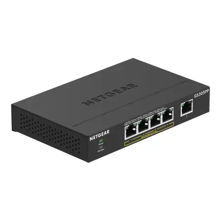 NETGEAR 5-Port Gigabit Ethernet Unmanaged PoE Switch GS305PP 4x PoE+ 83W Wallmount Metal Black