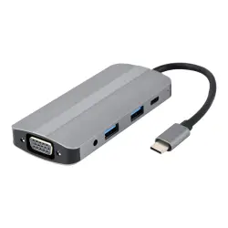 GEMBIRD A-CM-COMBO8-02 Adapter USB Type C 8w1 Hub3.1 + HDMI + VGA + PD + czytnik kart + dźwięk stereo szary