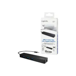 LOGILINK UA0313 LOGILINK- Hub USB-C 3.1, 3-portowy + adapter gigabitowy, Ultra Slim, czarny