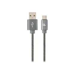 GEMBIRD CC-USB2S-AMCM-2M-BG Gembird kabel USB-C 2.0 (AM/CM) metalowe wtyki, oplot spiralny, 2m,szary metalik