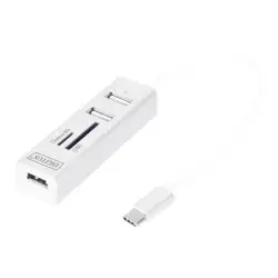 DIGITUS HUB/Koncentrator 3-portowy OTG USB Typ C USB 2.0 HighSpeed czytnik kart SD/Micro SD aluminium