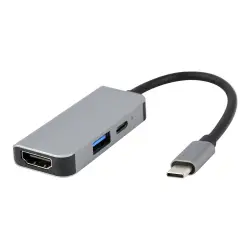 GEMBIRD A-CM-COMBO3-02 wieloportowy adapter USB type C 3w1 HUB USB + HDMI + PD srebrny