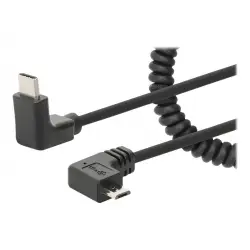 MANHATTAN Coiled USB-C to Micro-USB Charging Cable Male/Male 1m 3ft. Tangle-Resistant Angled Plugs No Data Transmission Black