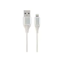 GEMBIRD CC-USB2B-AMLM-1M-BW2 Gembird Kabel Premium USB 2.0 do 8-pin (metalowe wtyki,oplot) 1m, srebrny/biały