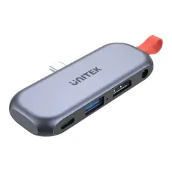 UNITEK D1070A HUB USB-C HDMI 4K 3.5mm PD 100W mobilny