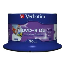 VERBATIM 43703 Verbatim DVD+R DLspindle 50 8,5GB 8x wide printable surface