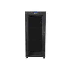 LANBERG free standing rack 19inch cabinet 27U 600x600 glass door LCD flat pack black