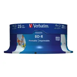 VERBATIM 43811 BluRay BD-R SL DATALIFE VerbatimSpindle 25 25GB 6x WIDE PRINTABLE NO ID