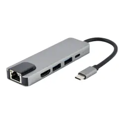 GEMBIRD A-CM-COMBO5-04 Wieloportowy adapter USB Type C 5w1 Hub + HDMI + PD + LAN