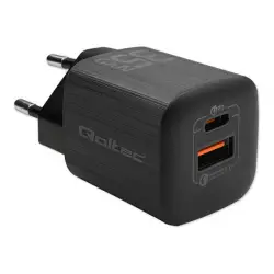 QOLTEC 50764 Ładowarka sieciowa 35W GaN ULTRA / 5-20V / 2.25 3A / 1 x USB typ C PD / 1 x USB QC 3.0 / Czarna