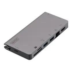 DIGITUS DA-70877 Stacja dokująca USB Typ C, 8-portów, 4K 30Hz, PD 3.0 HQ aluminium