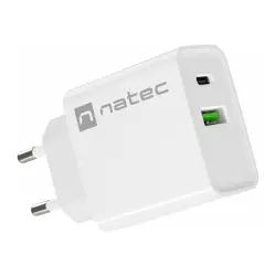 NATEC Ładowarka sieciowa Ribera USB-A + USB-C Power Delivery 20W biała