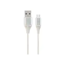 GEMBIRD CC-USB2B-AMCM-2M-BW2 Gembird premium kabel USB-C 2.0 (AM/CM) metalowe wtyki, oplot, 2m, srebrny/biały