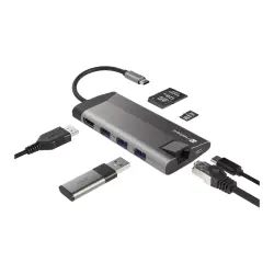 NATEC multiport Fowler Plus USB-C->HUB USB 3.0 3x HDMI 4K USB-C PD RJ45 SD Micro SD