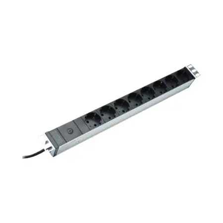 DIGITUS 48.3cm 19inch Outlet stripe aluminium 8x Schuko 10A 4000W 1x C14 Plug incl. metal mount kit