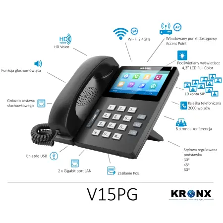 KRONX Telefon IP V15PG - PoE
